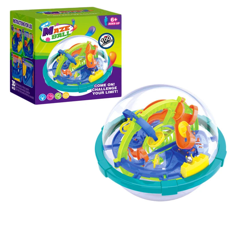 MENGWOHA Kids 3D Disentanglement Clear Plastic Round Dome Shaped Multicolor Parts Inside 100 Steps IQ Magic Maze Marble Ball Mechanical Puzzle Toys/Ages 6-12 Years Old/Color-Blue/Geometric/Multicolor