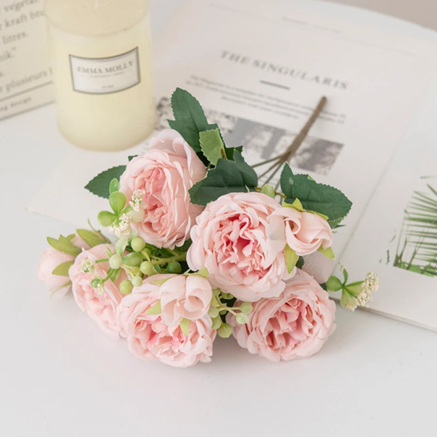 Indoor Artificial Silk-Plastic Flowering Peony Bouquets Plants/Colors-Rose Pink/Yellow/Light Pink/Blue/Dark Pink/White/Rose