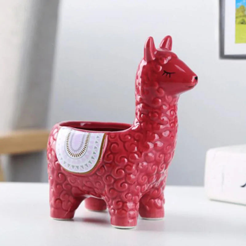 Ceramic Alpaca Animal Succulent Plant Pot Flowerpot Desktop Ornaments Plant Container Vase Home Garden Decor