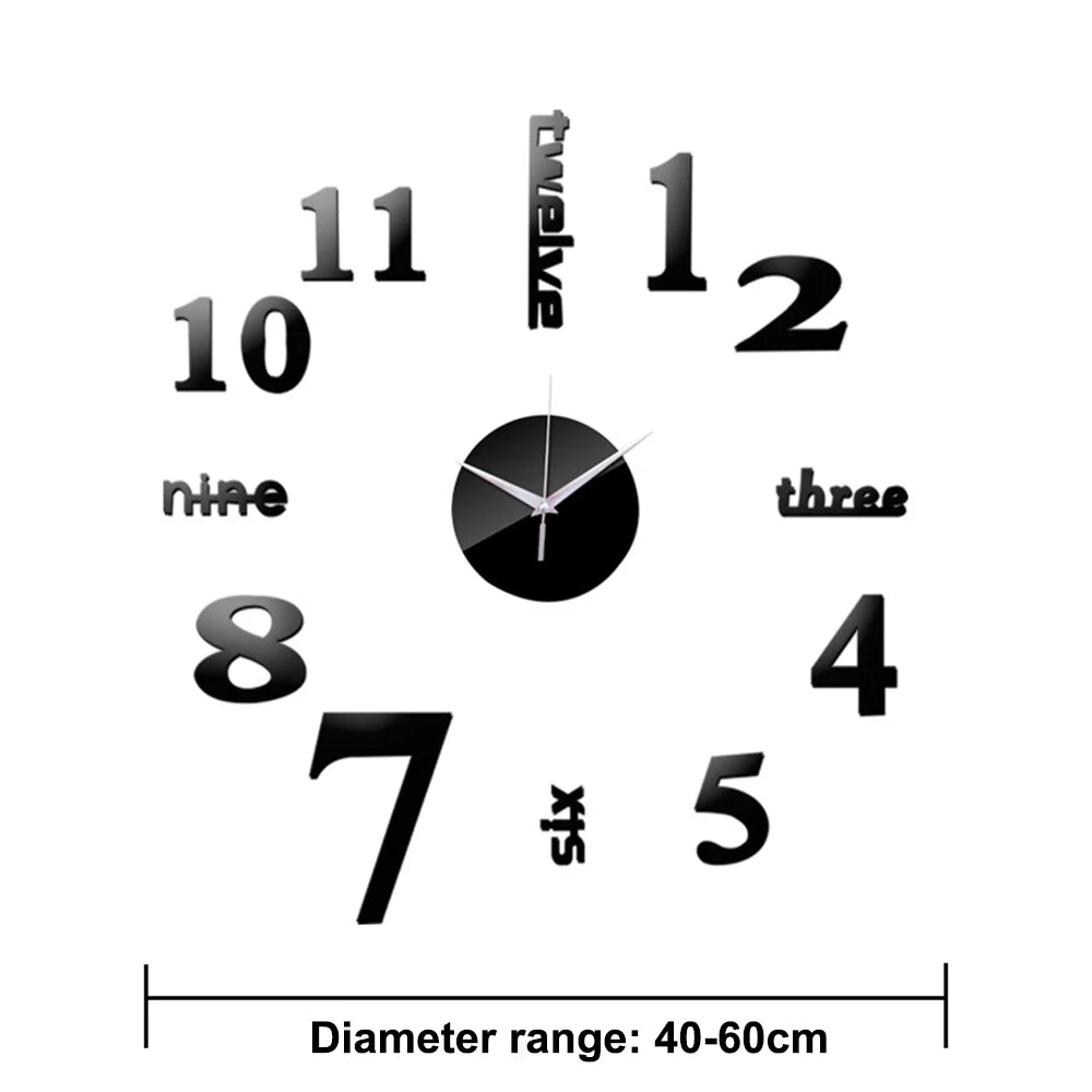 Self-Adhesive Waterproof Vapor-Proof Non-Toxic Safe Acrylic 3D Mirror Wall Clock Decals/Colors-Black/Silver/Gold