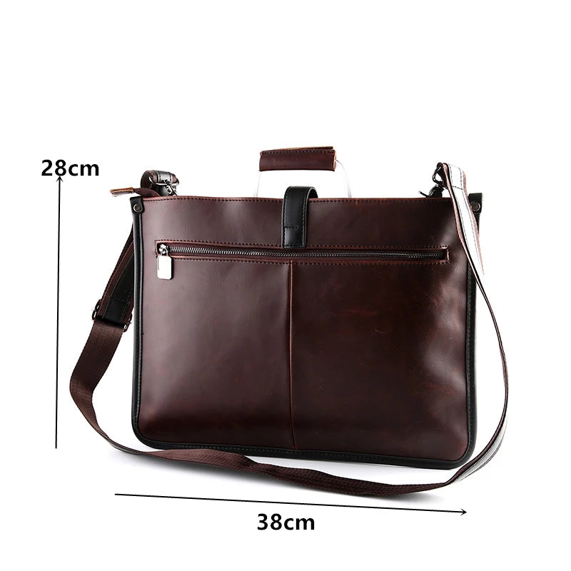 Brown Faux Leather Polyester Lining Interior/Exterior Zipper Slit Pockets Crossbody Shoulder Strap-Handles Briefcase Bags/Fits 14 Inch Laptop/Laptop Compartment