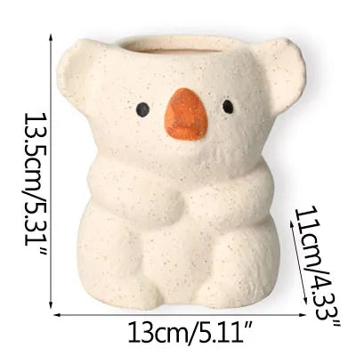 Home Garden Small Clay Pottery Ceramic Cute White Koala Orange Nose Desktop Succulent Flower Pots/Colors-Brown/Black/White/Orange/Animals