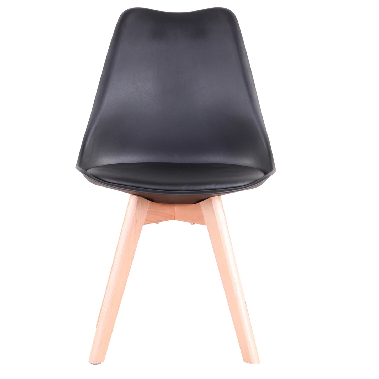 2/4/6 pcs Mid-Century Dining Black Plastic Shell Backrest Lounge Upholstered Faux Leather Cushion Paver Chairs/ Solid Beech Wood Legs