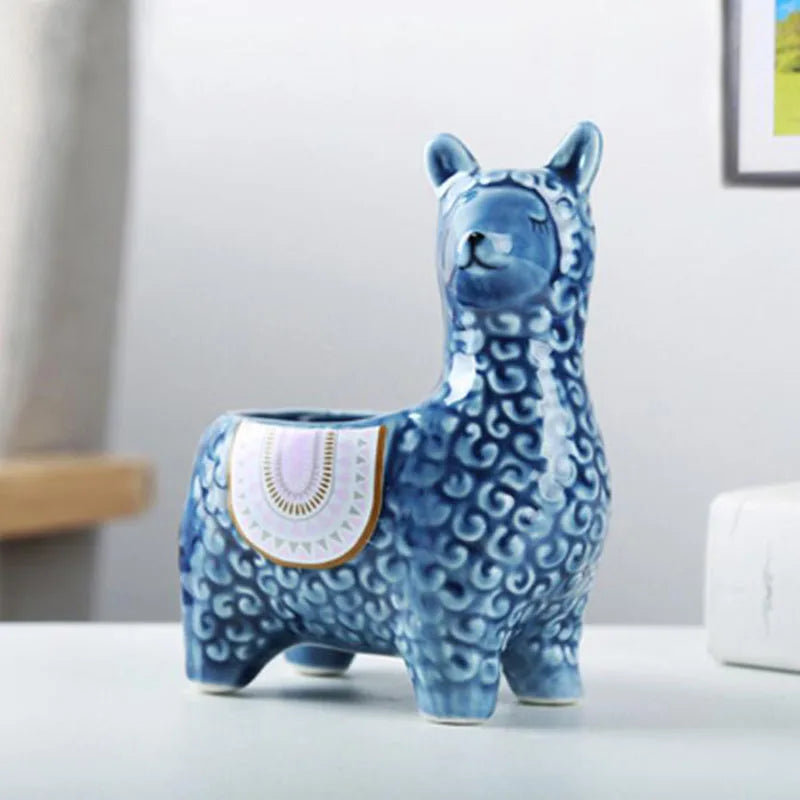 Ceramic Alpaca Animal Succulent Plant Pot Flowerpot Desktop Ornaments Plant Container Vase Home Garden Decor