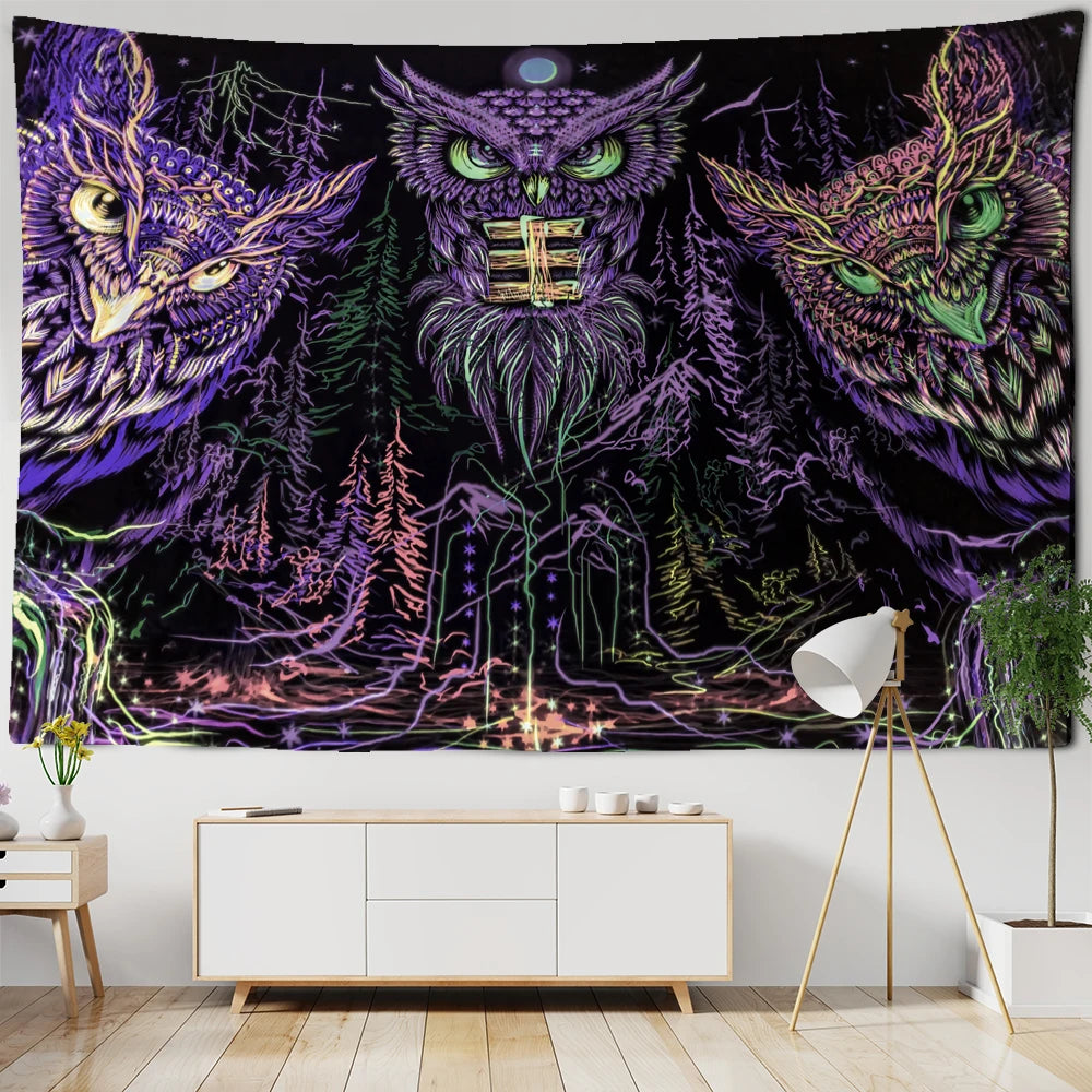 Colorful 100% Polyester Owl Tapestry/Multicolor
