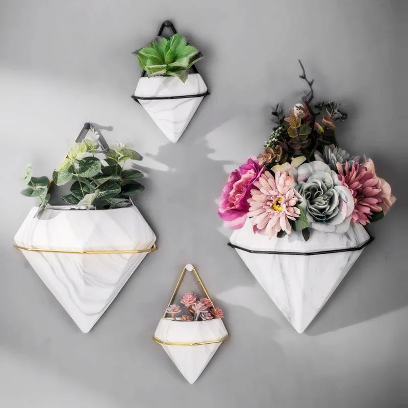 Marble Pattern Wall Hanging Flower Pot Creative Artificial Plant Dried Flower Pot Ceramic Flower Pot