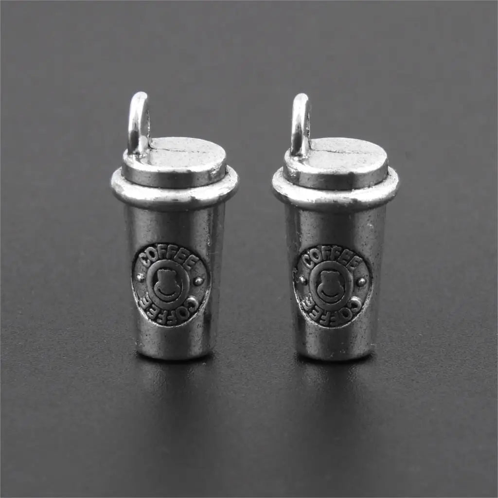 10 PCS Adults-Teens Metal Silver 3D Coffee Cup Charms Imitation DIY Craft Making Kits