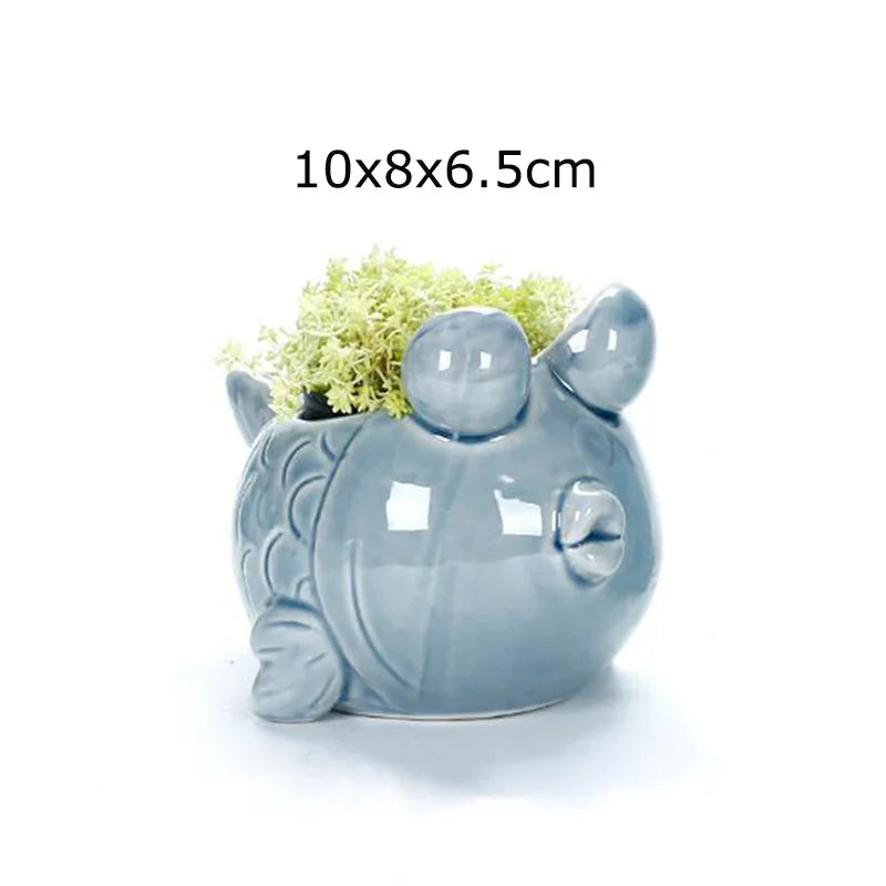 European Style Cute Fleshy Flowerpot Pocelain Blue Fish Macetas Vase Home Garden Mini Bonsai Cactus Flower Pot Balcony Decor