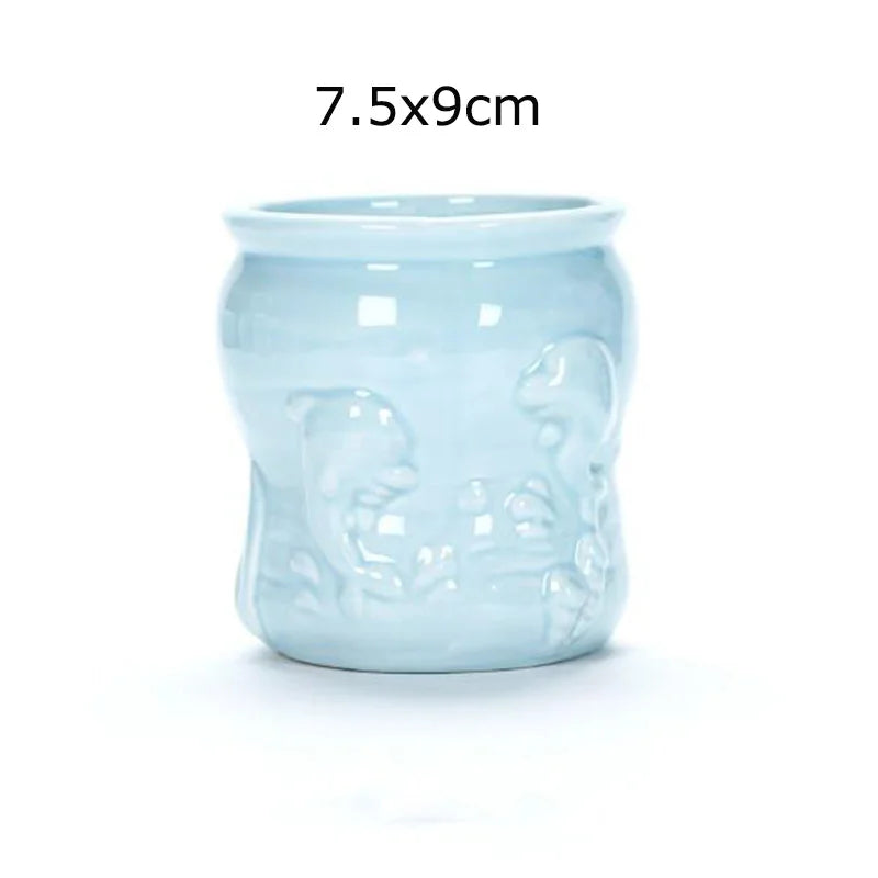 European Style Cute Fleshy Flowerpot Pocelain Blue Fish Macetas Vase Home Garden Mini Bonsai Cactus Flower Pot Balcony Decor