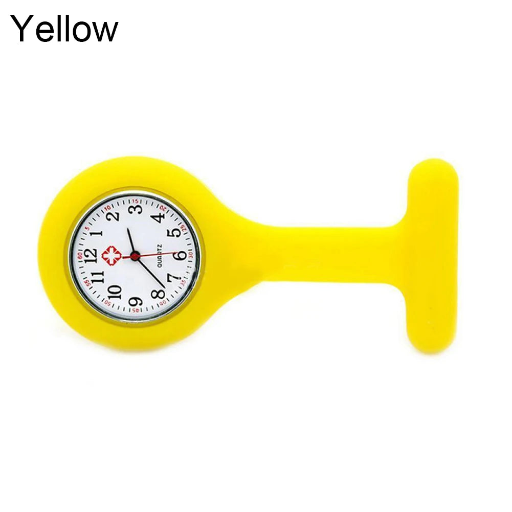 Women Round Multicolor Glass Face Quartz Analog Display Silicone Covered Nurses Pinned Fob Pocket Watch/Colors-Green/Dark Green/Royal Blue/Water Blue/Sky Blue/Light Pink/Pink/Purple/Yellow/Orange/Rosy Red/Red/Black/White
