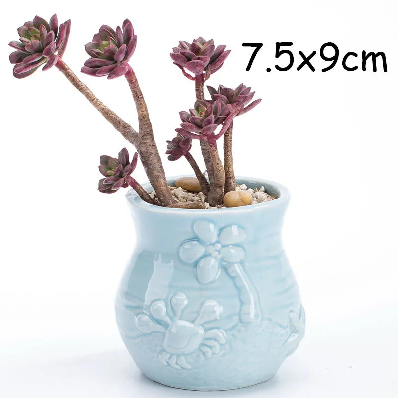 European Style Cute Fleshy Flowerpot Pocelain Blue Fish Macetas Vase Home Garden Mini Bonsai Cactus Flower Pot Balcony Decor