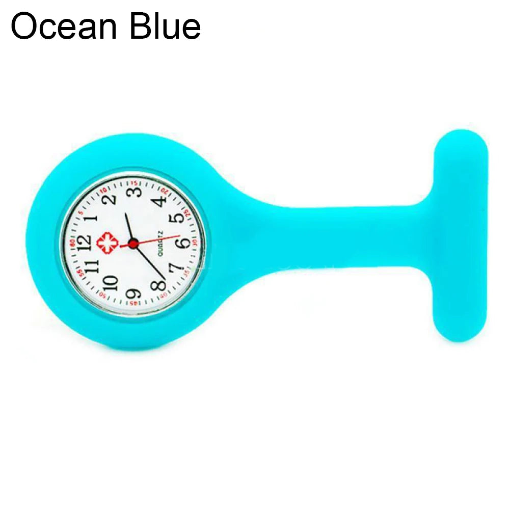 Women Round Multicolor Glass Face Quartz Analog Display Silicone Covered Nurses Pinned Fob Pocket Watch/Colors-Green/Dark Green/Royal Blue/Water Blue/Sky Blue/Light Pink/Pink/Purple/Yellow/Orange/Rosy Red/Red/Black/White