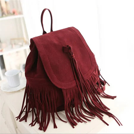 Adults Women DIDABEAR PU Polyester Tassel Backpacks/Straps-Handles/Colors-Black/Brown/Red
