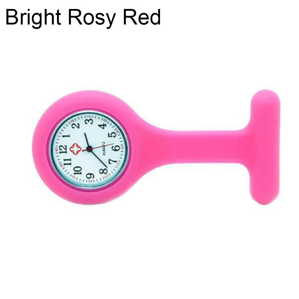 Women Round Multicolor Glass Face Quartz Analog Display Silicone Covered Nurses Pinned Fob Pocket Watch/Colors-Green/Dark Green/Royal Blue/Water Blue/Sky Blue/Light Pink/Pink/Purple/Yellow/Orange/Rosy Red/Red/Black/White
