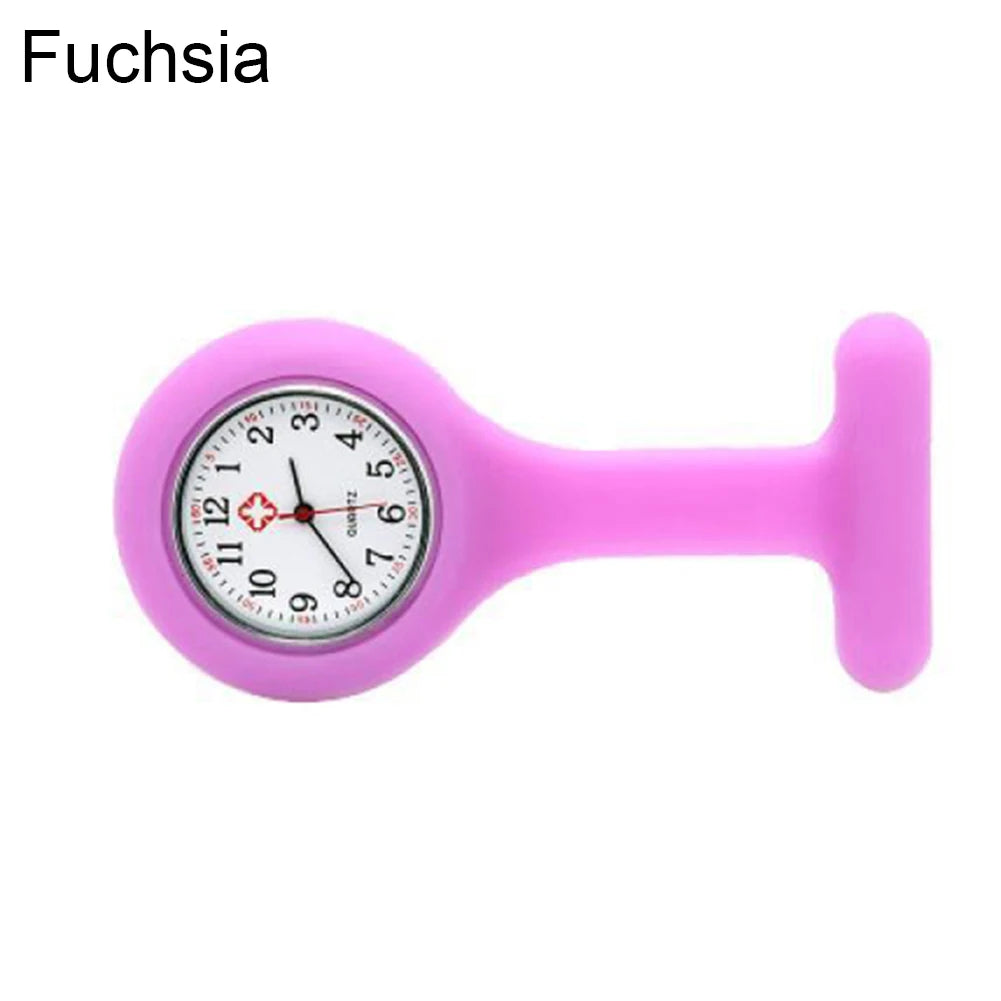 Women Round Multicolor Glass Face Quartz Analog Display Silicone Covered Nurses Pinned Fob Pocket Watch/Colors-Green/Dark Green/Royal Blue/Water Blue/Sky Blue/Light Pink/Pink/Purple/Yellow/Orange/Rosy Red/Red/Black/White