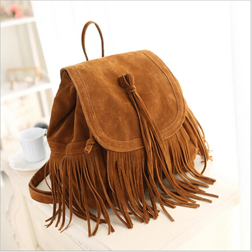 Adults Women DIDABEAR PU Polyester Tassel Backpacks/Straps-Handles/Colors-Black/Brown/Red