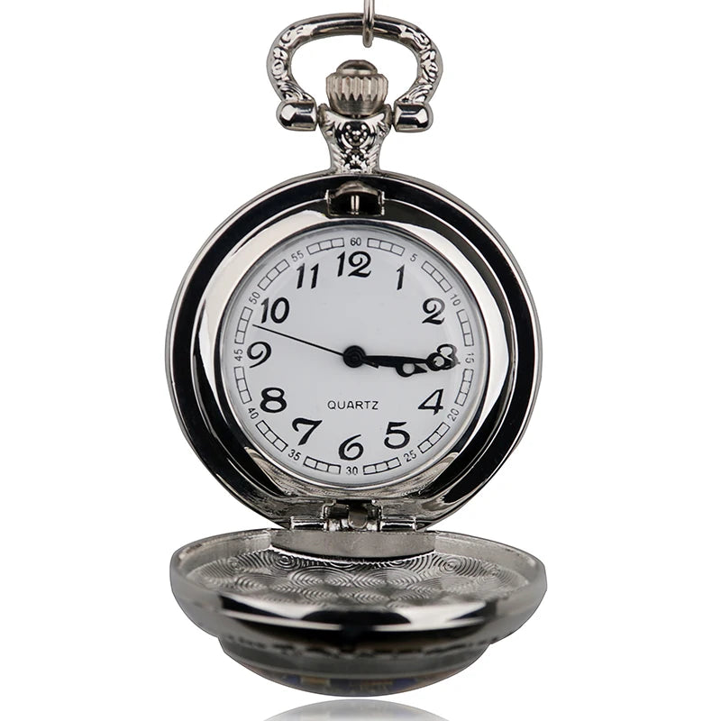 SHUHANG Adults Vintage Imitation Bubbled Front Plastic Face Quartz Analog Display Round Silver Stainless Steel Metal Case Black-White Elvis Presley Signed Picture Design Necklace Chain-Pocket Watches/Colors-Silver/White/Black/Geometric