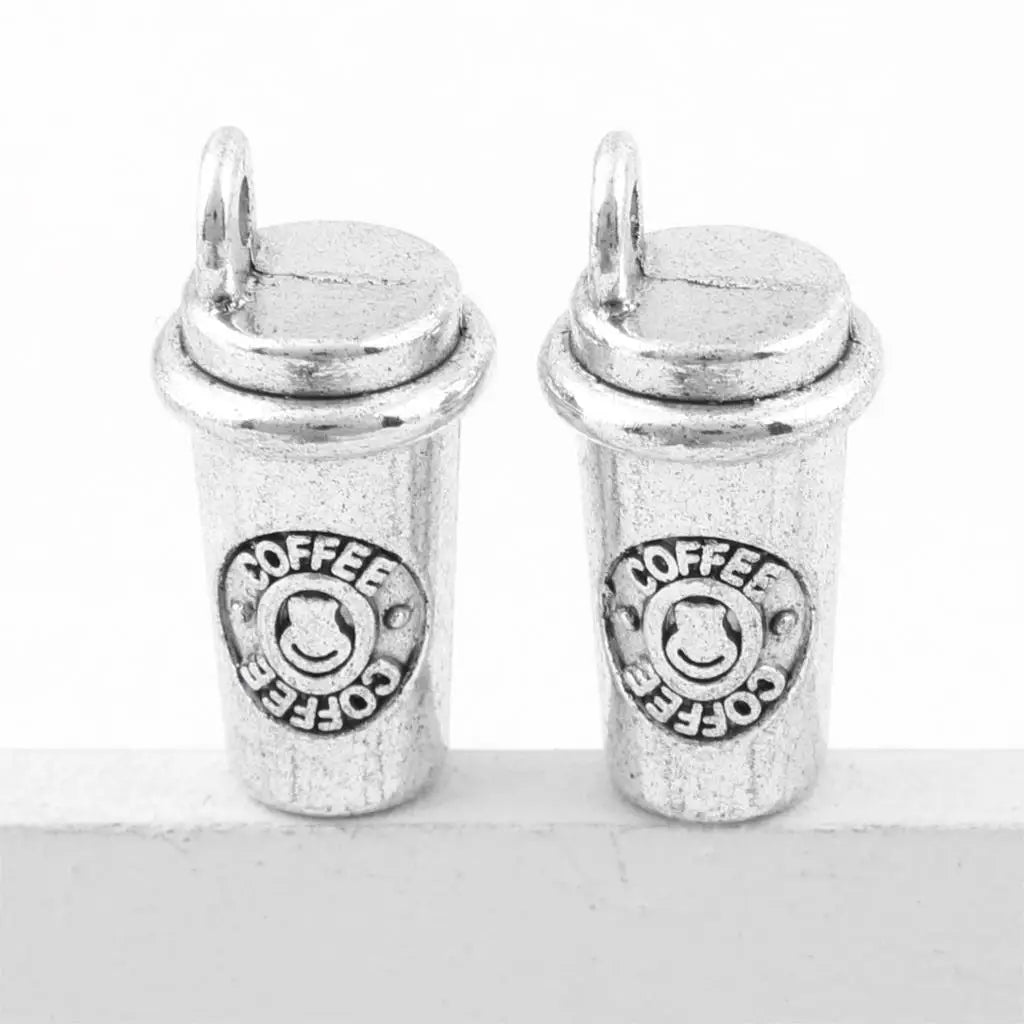 10 PCS Adults-Teens Metal Silver 3D Coffee Cup Charms Imitation DIY Craft Making Kits