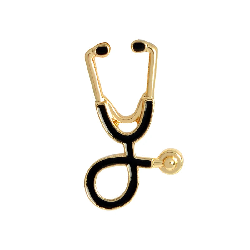 MISS ZOE Nurses-Doctors Metal Alloy Gold-Silver Black Accents Realistic Stethoscope Fine Imitation Brooches-Lapel Pins