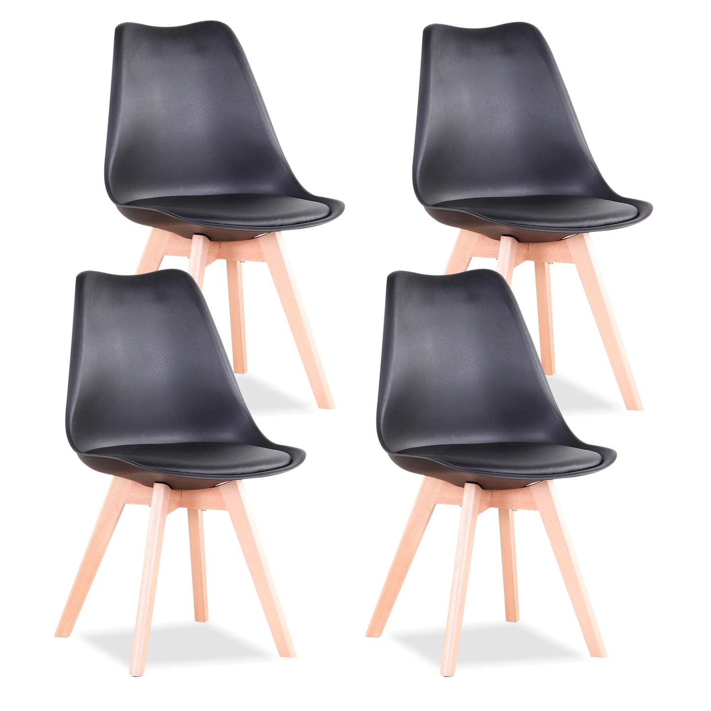 EGOONM Nordic 4 pcs Solid Wood Base Dining Faux Leather Armless Plastic Upholstered Cushion Paver Chair Set/ Colors-Beige/White/Blue/Gray/Black/Yellow