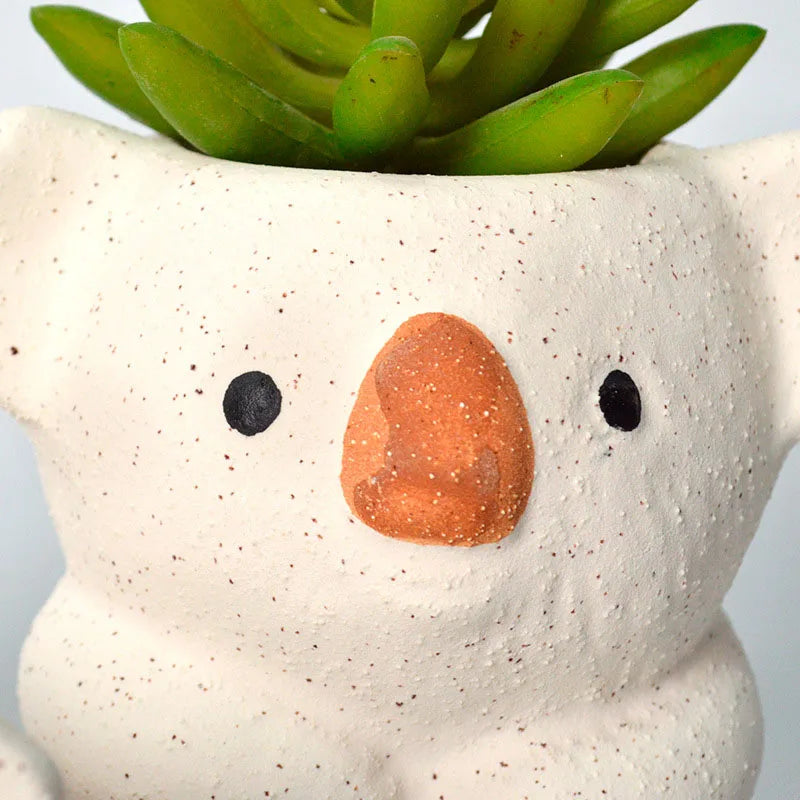Home Garden Small Clay Pottery Ceramic Cute White Koala Orange Nose Desktop Succulent Flower Pots/Colors-Brown/Black/White/Orange/Animals