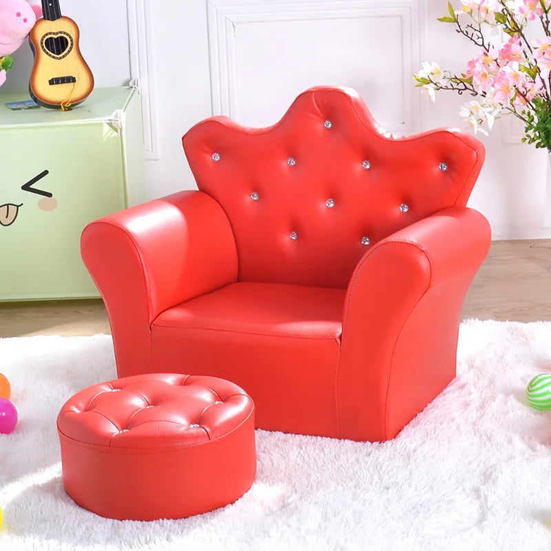 K-STAR Waterproof Children's Korean Style Crown Solid Wood Frame Chairs/ Footstool/Colors-Pink/Yellow/Green/Blue/Red/Brown