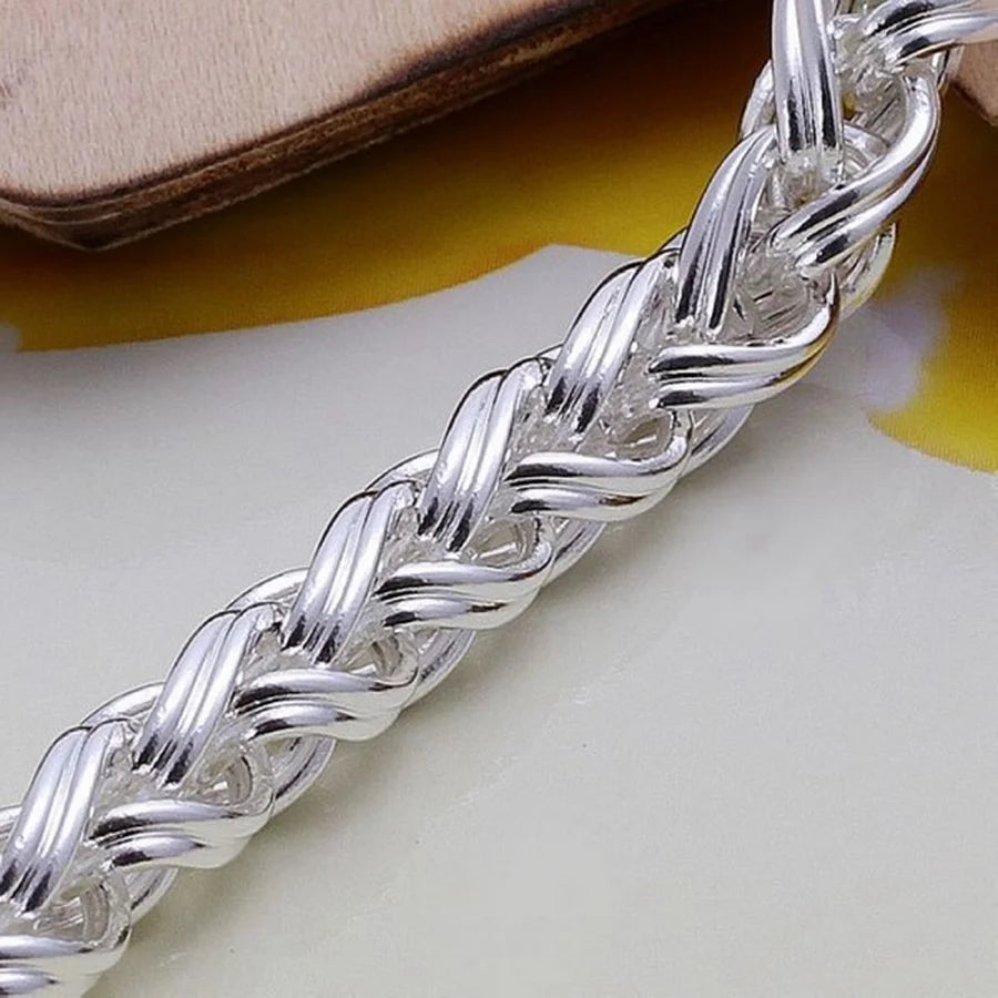 LIHONG Adult Unisex Fine Imitation Sterling Silver-Plated Round Metal Rope Bracelets