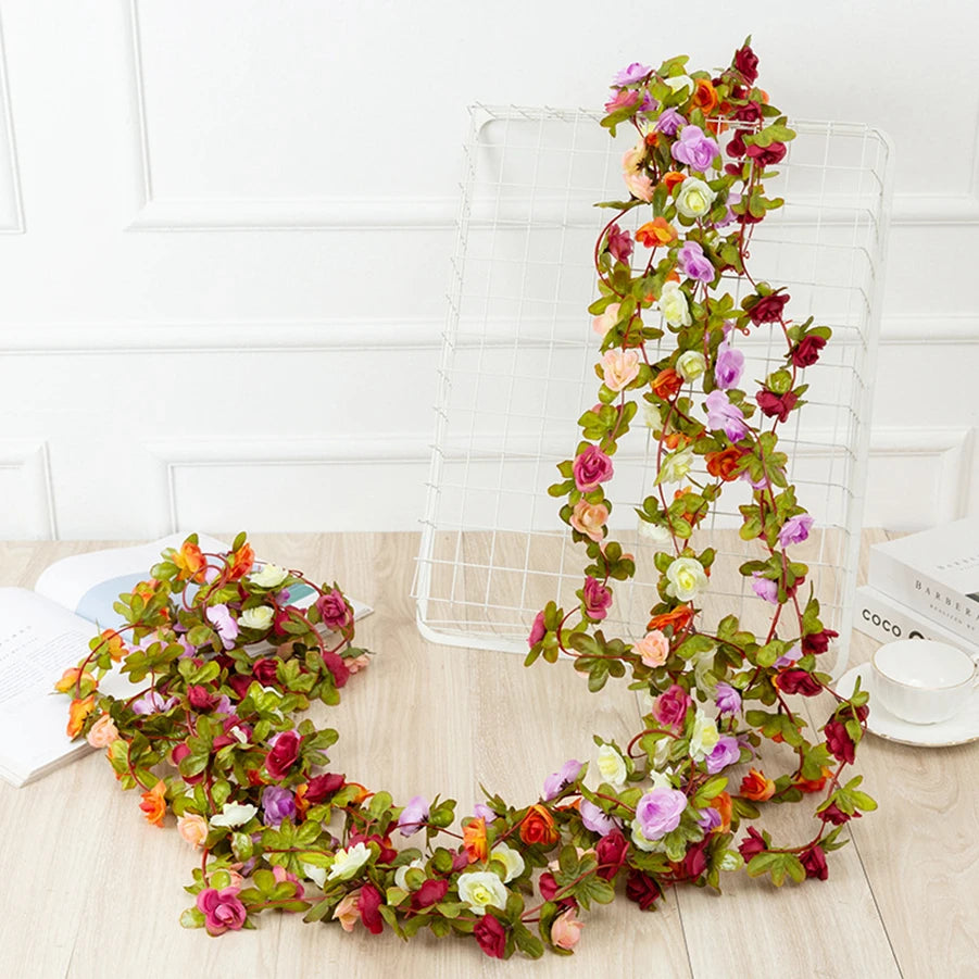 Plastic Artificial Climbing Flowering Silk Rose Vines/Colors-Light Blue/Red Rose/Deep Blue/Black/Light Purple/Champagne/Deep Pink/Orange/Plum/Beige/Light Blue/Burgundy