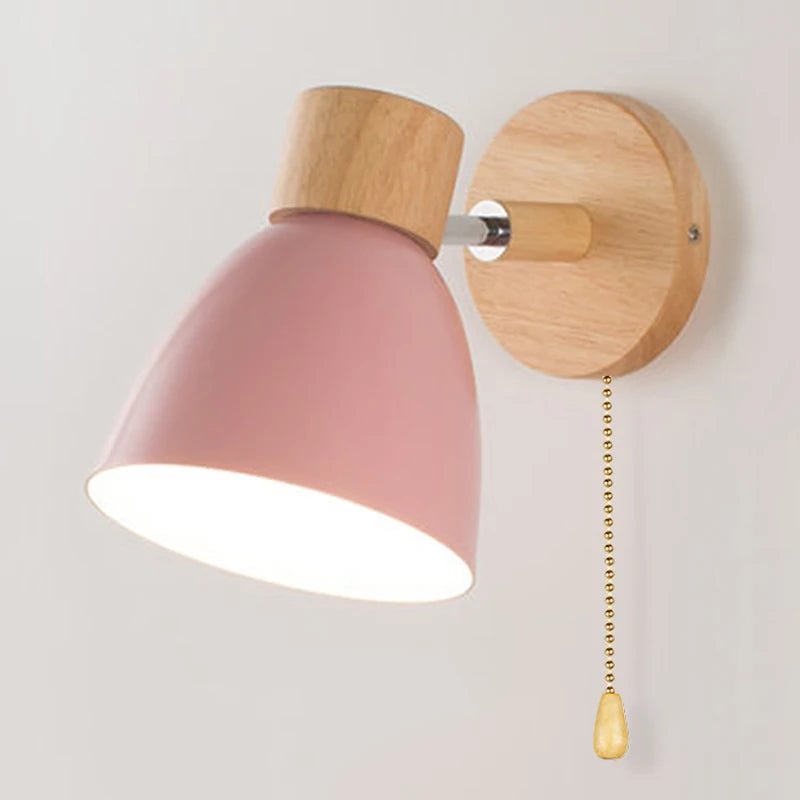 Nordic Iron Plain Dyed Up-Down Shade Direction Wall Mounted Wood Base Wall Lamps/Colors-White/Green/Yellow/Black/Gray/Pink/Bulb Cap Type E27
