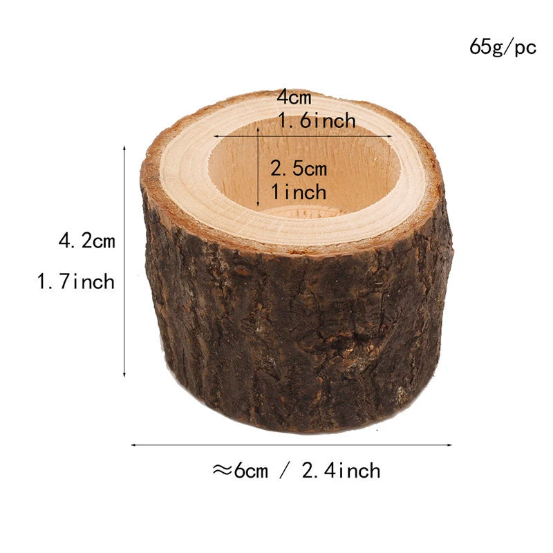 No-EN-Name-Null Modern Brown-Beige Solid Wood Small Tree Logs Design Matching Cup Tealight Candle Holders