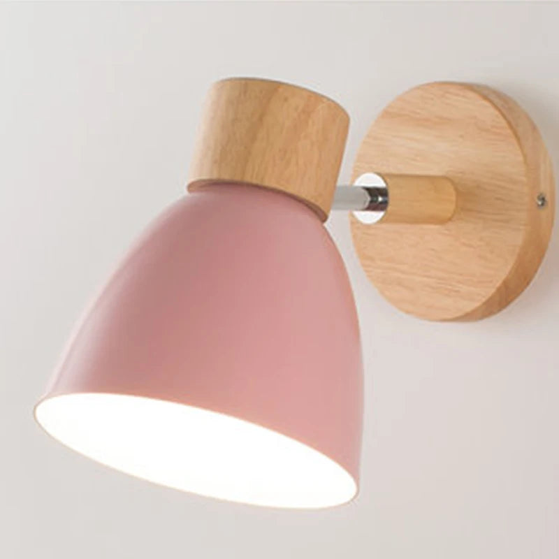 Nordic Iron Plain Dyed Up-Down Shade Direction Wall Mounted Wood Base Wall Lamps/Colors-White/Green/Yellow/Black/Gray/Pink/Bulb Cap Type E27