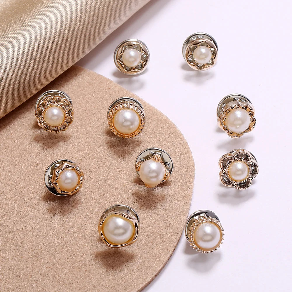 10pcs Button Brooch Set Imitation Pearl Rhinestones Pin Coat Clothes Accessories Gift Prevent Exposure Brooches for Women