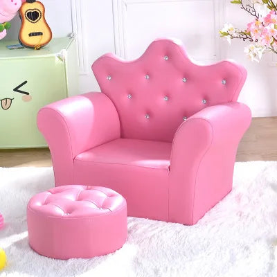 K-STAR Waterproof Children's Korean Style Crown Solid Wood Frame Chairs/ Footstool/Colors-Pink/Yellow/Green/Blue/Red/Brown