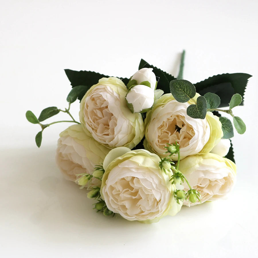 Artificial Floral Rosales Silk-Plastic-Wire Peony Rose Bouquets
