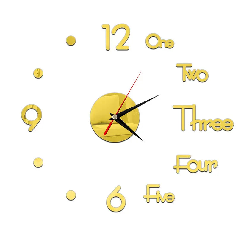 Self-Adhesive Waterproof Vapor-Proof Non-Toxic Safe Acrylic 3D Mirror Wall Clock Decals/Colors-Black/Silver/Gold