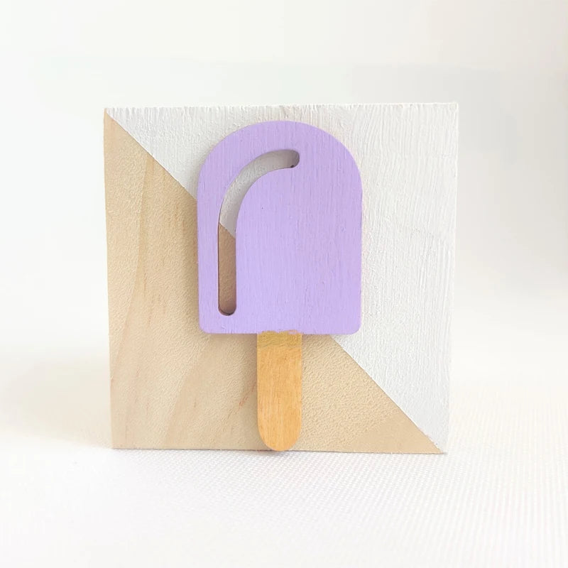 Unisex Room Decoration Customized Square Nature Wood Blocks With A Hearts-Swan-Crown-Popsicles-Ice Cream Cones-Gold Eyelashes Blocks/Colors-White/Pink/Purple/Gray/Gold