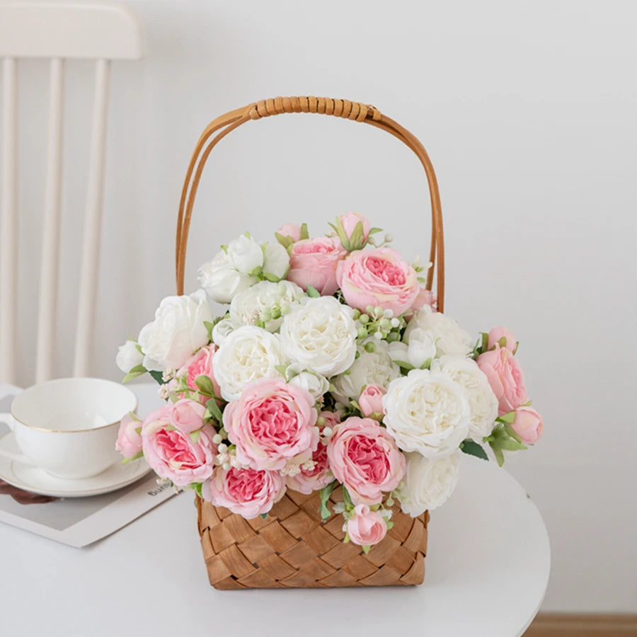 Indoor Artificial Silk-Plastic Flowering Peony Bouquets Plants/Colors-Rose Pink/Yellow/Light Pink/Blue/Dark Pink/White/Rose