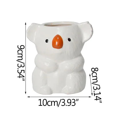Home Garden Small Clay Pottery Ceramic Cute White Koala Orange Nose Desktop Succulent Flower Pots/Colors-Brown/Black/White/Orange/Animals