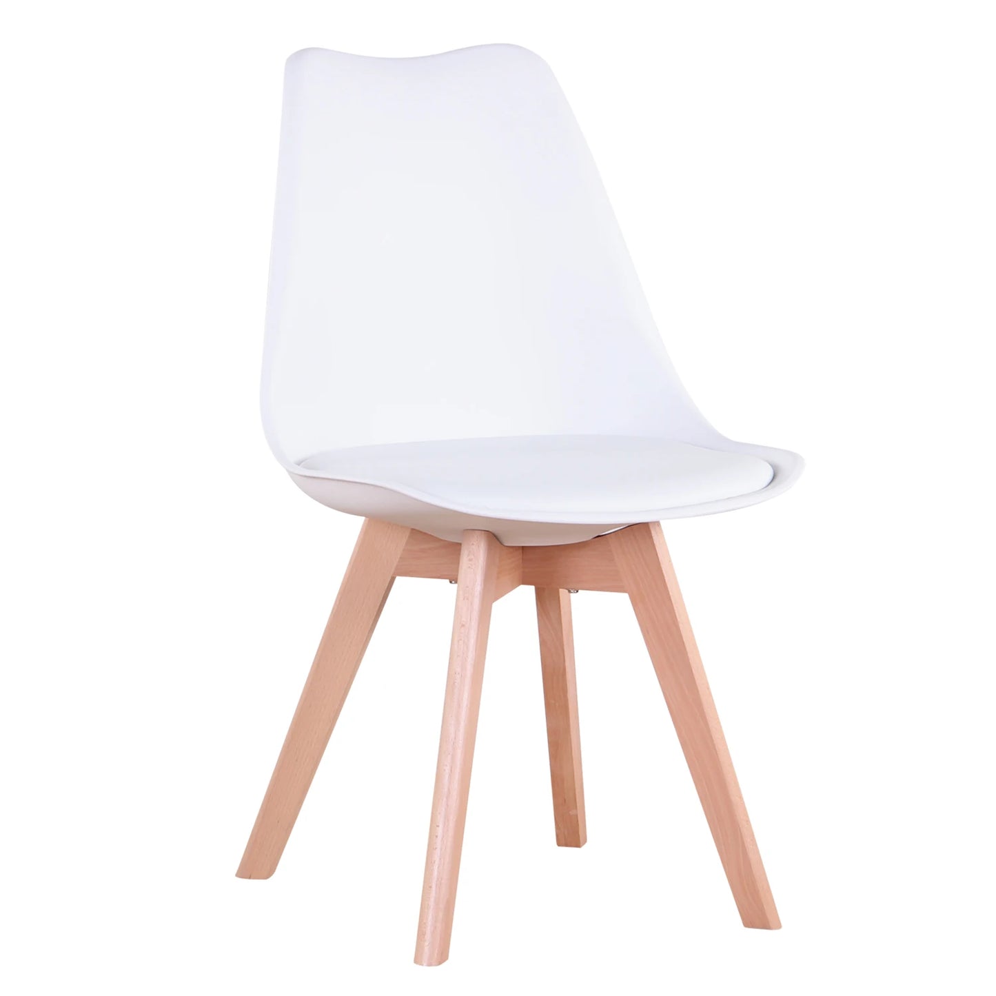 EGOONM Nordic 4 pcs Solid Wood Base Dining Faux Leather Armless Plastic Upholstered Cushion Paver Chair Set/ Colors-Beige/White/Blue/Gray/Black/Yellow