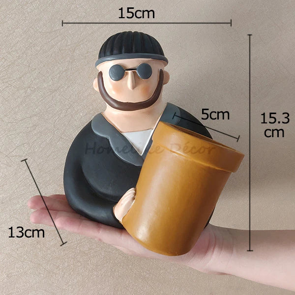 Cartoon Portrait Flower Pot Resin Planter Succulent Plants Flowerpots Pencil Holder Desktop Vase Figurines Home Table Decoration