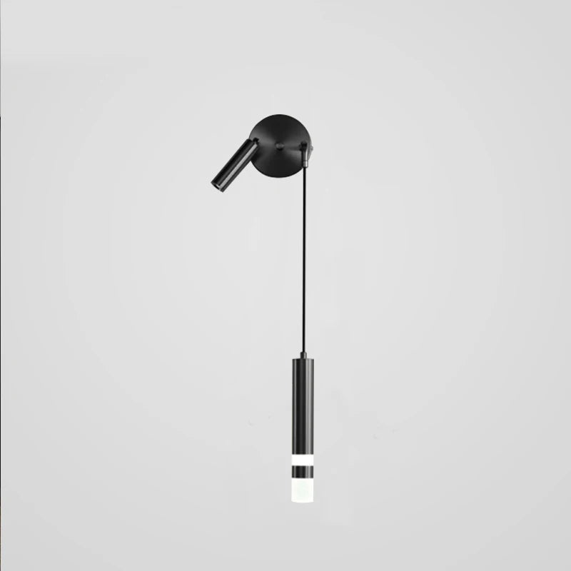 Modern Shadeless LED Aluminum-Acrylic Wall Mounted Painted Hanging Cord Round Cylindrical Wall Lamps/Colors-Black/Gold