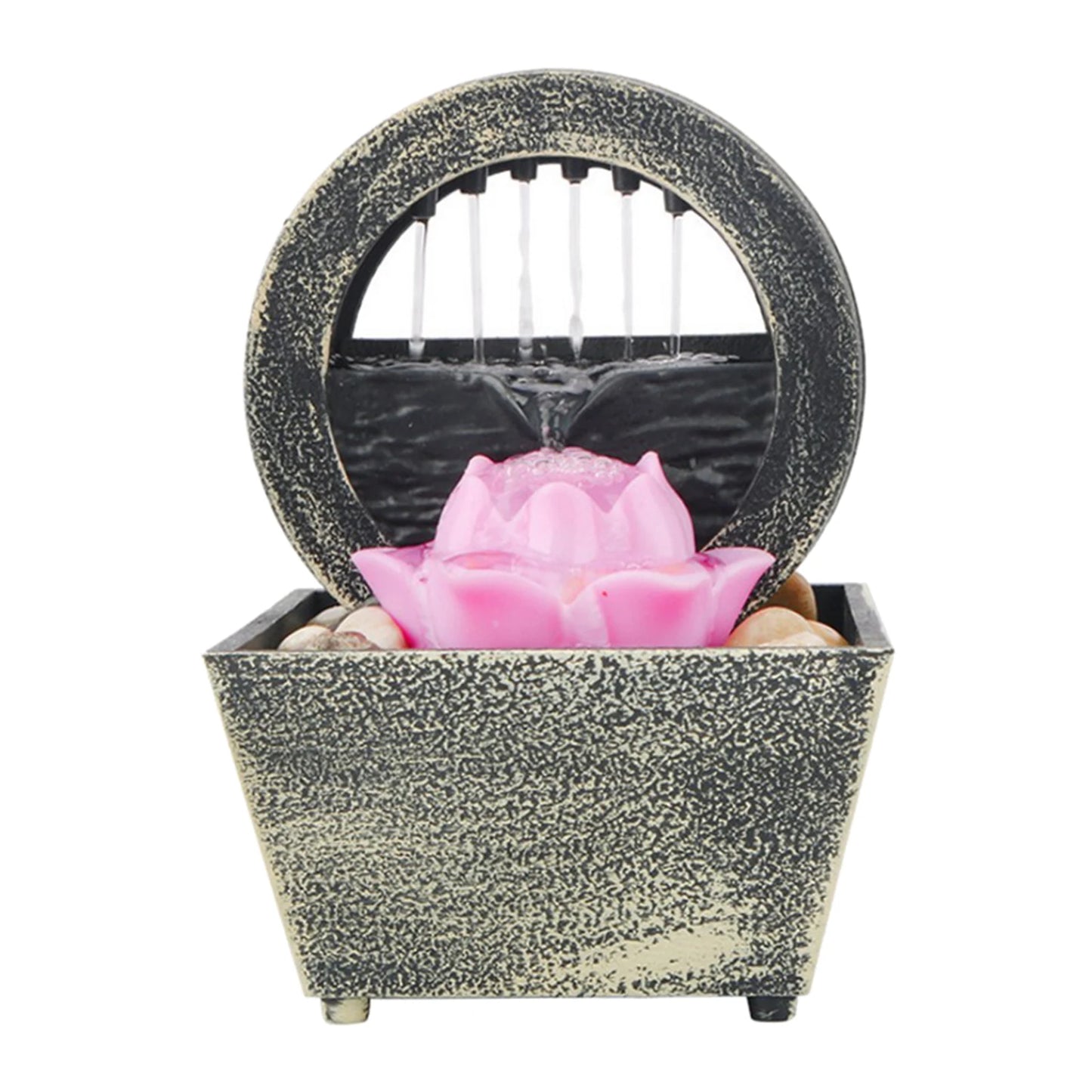 Chinese Feng Shui Meditation Indoor Plastic Tabletop Cobblestone Landscape Waterfall Fountain/Colors-Blue/Black/Pink/Green /USB Cable/ 2 AA Batteries Not Included/Light Inside