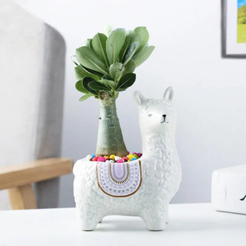 Ceramic Alpaca Animal Succulent Plant Pot Flowerpot Desktop Ornaments Plant Container Vase Home Garden Decor