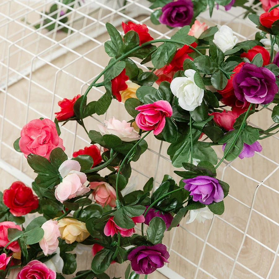 Plastic Artificial Climbing Flowering Silk Rose Vines/Colors-Light Blue/Red Rose/Deep Blue/Black/Light Purple/Champagne/Deep Pink/Orange/Plum/Beige/Light Blue/Burgundy