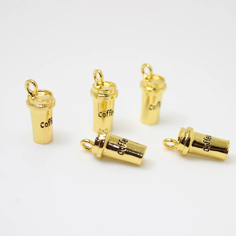 10 PCS-Pack Adults-Teens Metal Tibetan Silver-Gold 3D Coffee Cup DIY Craft Making Kit Charms Earrings
