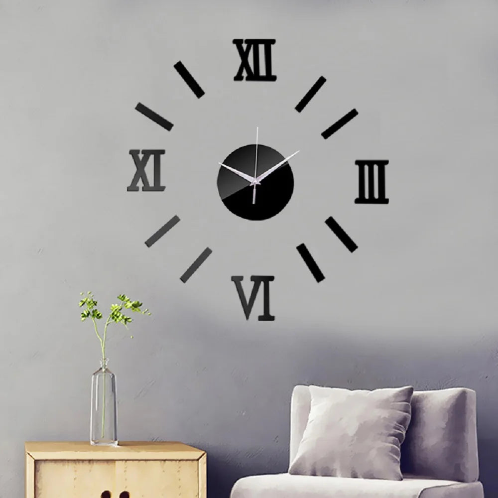 Self-Adhesive Waterproof Vapor-Proof Non-Toxic Safe Acrylic 3D Mirror Wall Clock Decals/Colors-Black/Silver/Gold