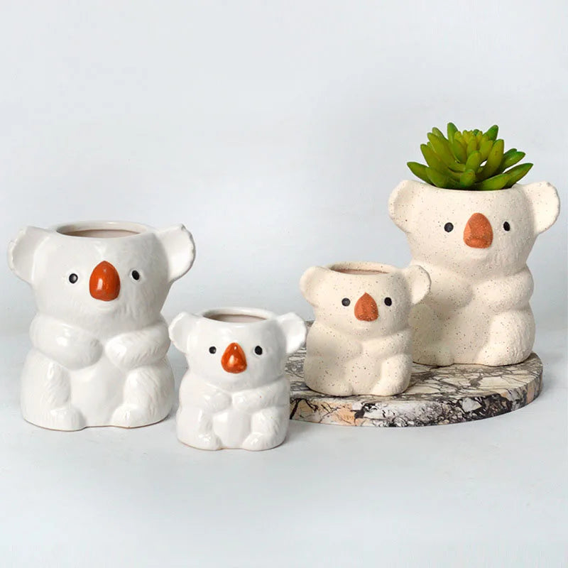 Home Garden Small Clay Pottery Ceramic Cute White Koala Orange Nose Desktop Succulent Flower Pots/Colors-Brown/Black/White/Orange/Animals