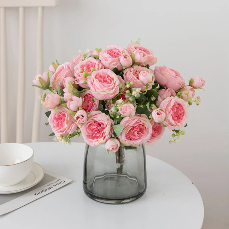 Indoor Artificial Silk-Plastic Flowering Peony Bouquets Plants/Colors-Rose Pink/Yellow/Light Pink/Blue/Dark Pink/White/Rose
