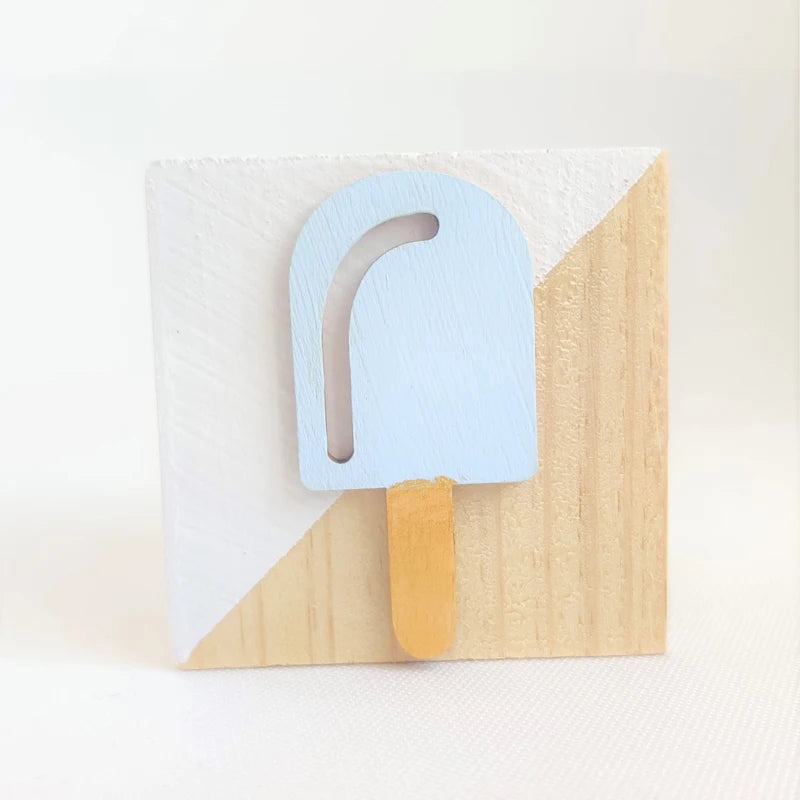 Unisex Room Decoration Customized Square Nature Wood Blocks With A Hearts-Swan-Crown-Popsicles-Ice Cream Cones-Gold Eyelashes Blocks/Colors-White/Pink/Purple/Gray/Gold