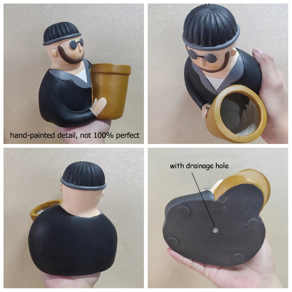 Cartoon Portrait Flower Pot Resin Planter Succulent Plants Flowerpots Pencil Holder Desktop Vase Figurines Home Table Decoration